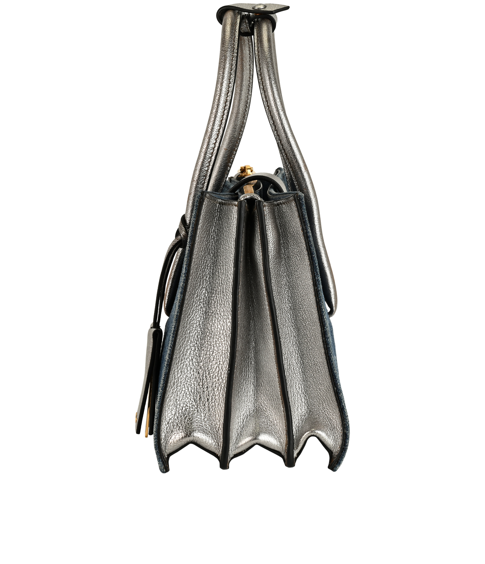 Pushlock Tote, &pound;380, Handbags, Blue/Silver, Denim/Leather, Bottom view